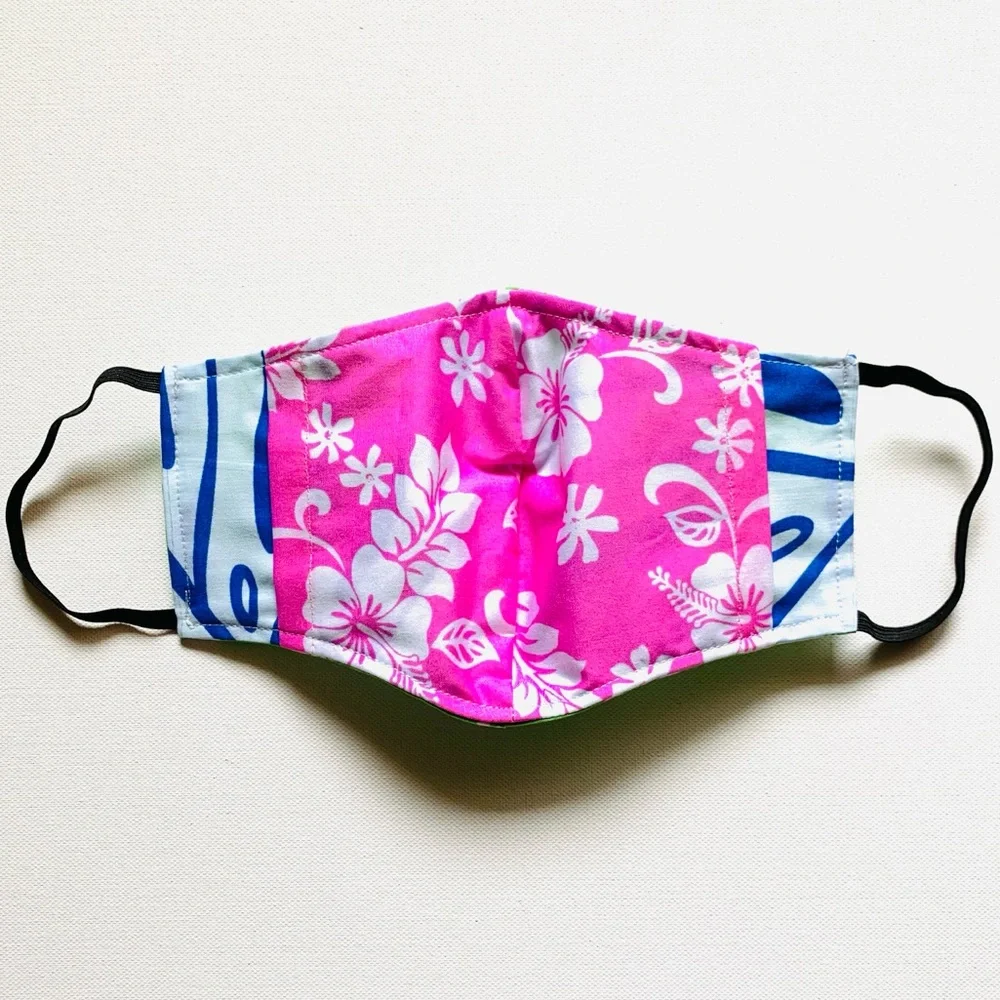 NEW Handmade Hawaiian Hibiscus Print Face Mask in Green